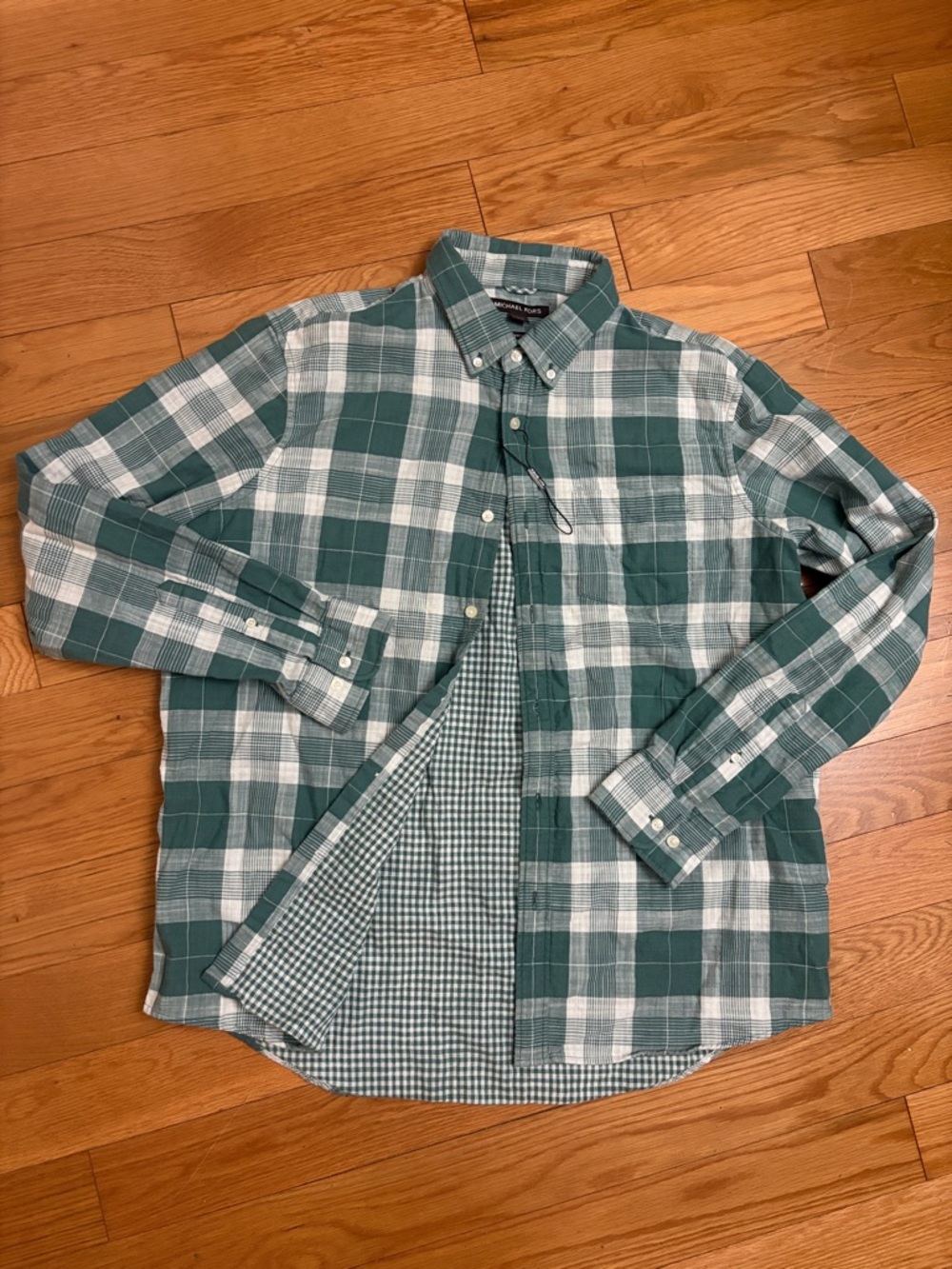 Michael Kors Classic Fit Atlas Green and White Plaid Button-Down Shirt LS $98 - Picture 2 of 12